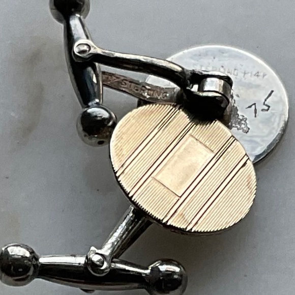 Vintage Art Deco Cufflinks 14k Yellow Gold & Sterling Silver Engravable - Picture 4 of 8